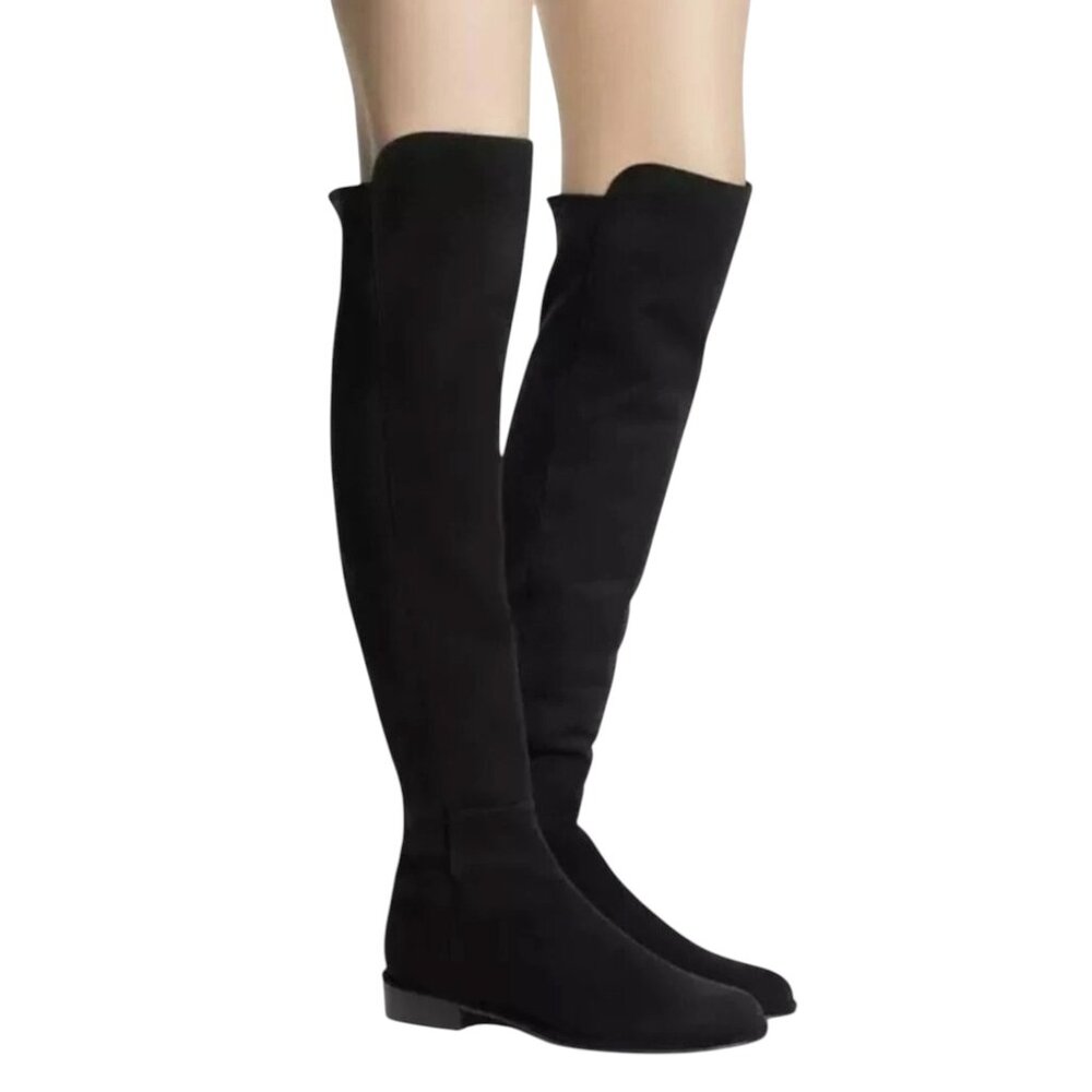 Stuart Weitzman All GOOD Black Suede Stretch‎ OTK Boots